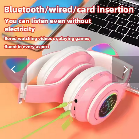 Cute Cat Wireless Headphones RGB Cute Cat Ears Headset With Microphone