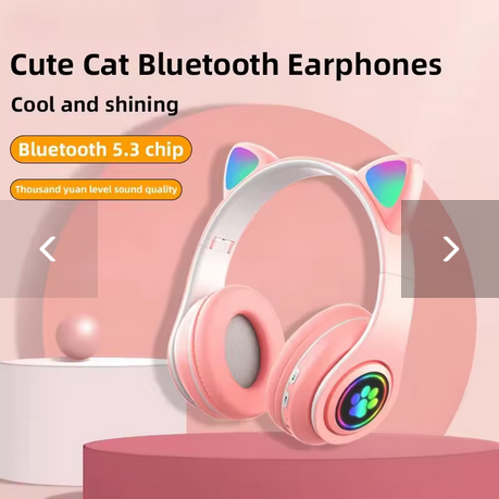 Cute Cat Wireless Headphones RGB Cute Cat Ears Headset With Microphone